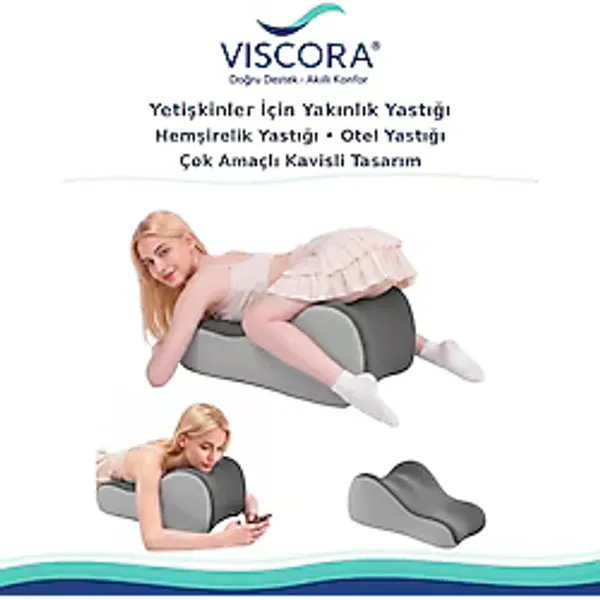 Viscora Yetişkinler İçin Yakınlık Yastığı Hemşirelik Yastığı Otel Yastığı Çok Amaçlı Kavisli Tasarım Otel Ev Kamp - 40 x 50 cm - Gri