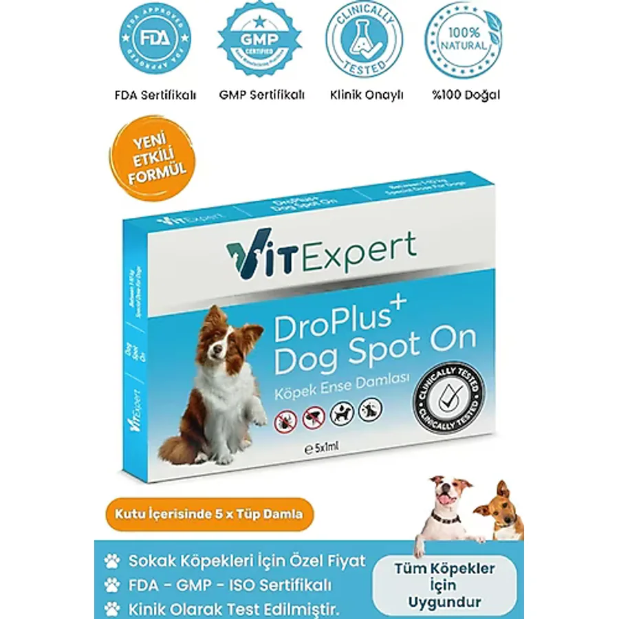 Vitexpert Droplus Köpek Damlası Dış Parazit Pire Kene Bit Ve Deri Bakımı İçin Bitkisel Damla - 5 Tüp