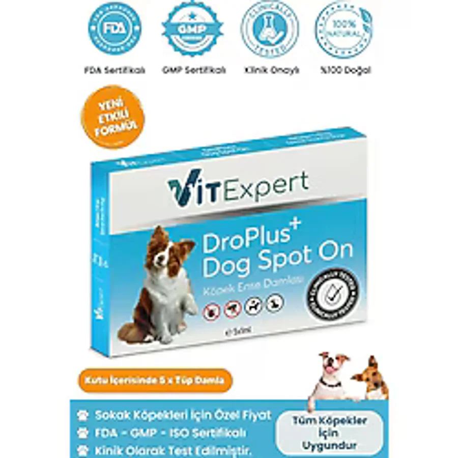 Vitexpert Droplus Köpek Damlası Dış Parazit Pire Kene Bit Ve Deri Bakımı İçin Bitkisel Damla - 5 Tüp
