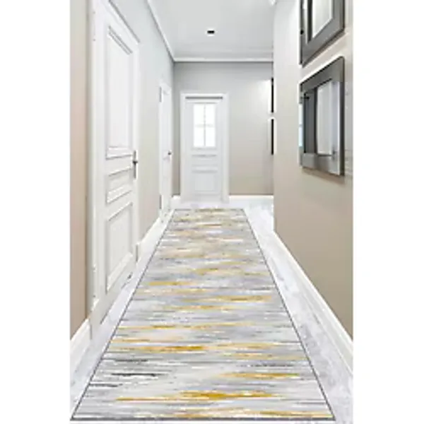 Viva Home Dijital Baskılı Kaymaz Tabanlı Rulo Yolluk Antre Hol Ar262, Sarı, 80 X 150