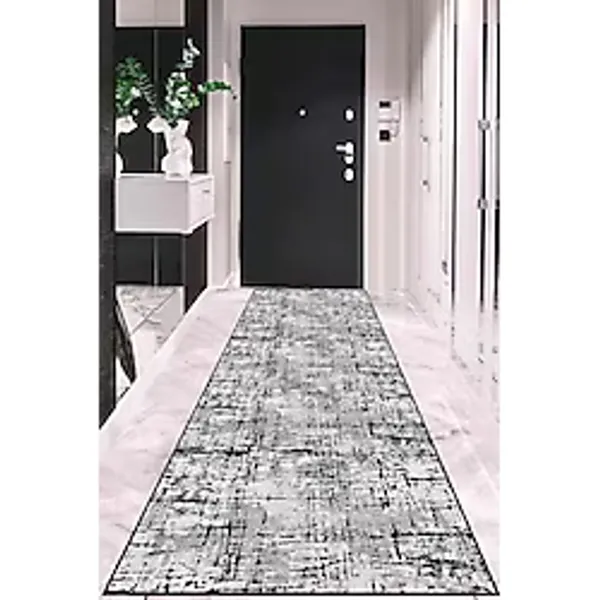 Viva Home Kaymaz Tabanlı Makinede Yıkanabilir Vintage Kesme Rulo Yolluk Ar461, Siyah, 80 X 150