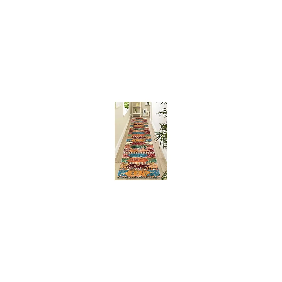 Viva Home Kilim Etnik Desenli Kaymaz Taban Mutfak Hol Antre Kesme Özel Ölçülü Rulo Yolluk Ar1086, Çok Renkli, 80 X 300