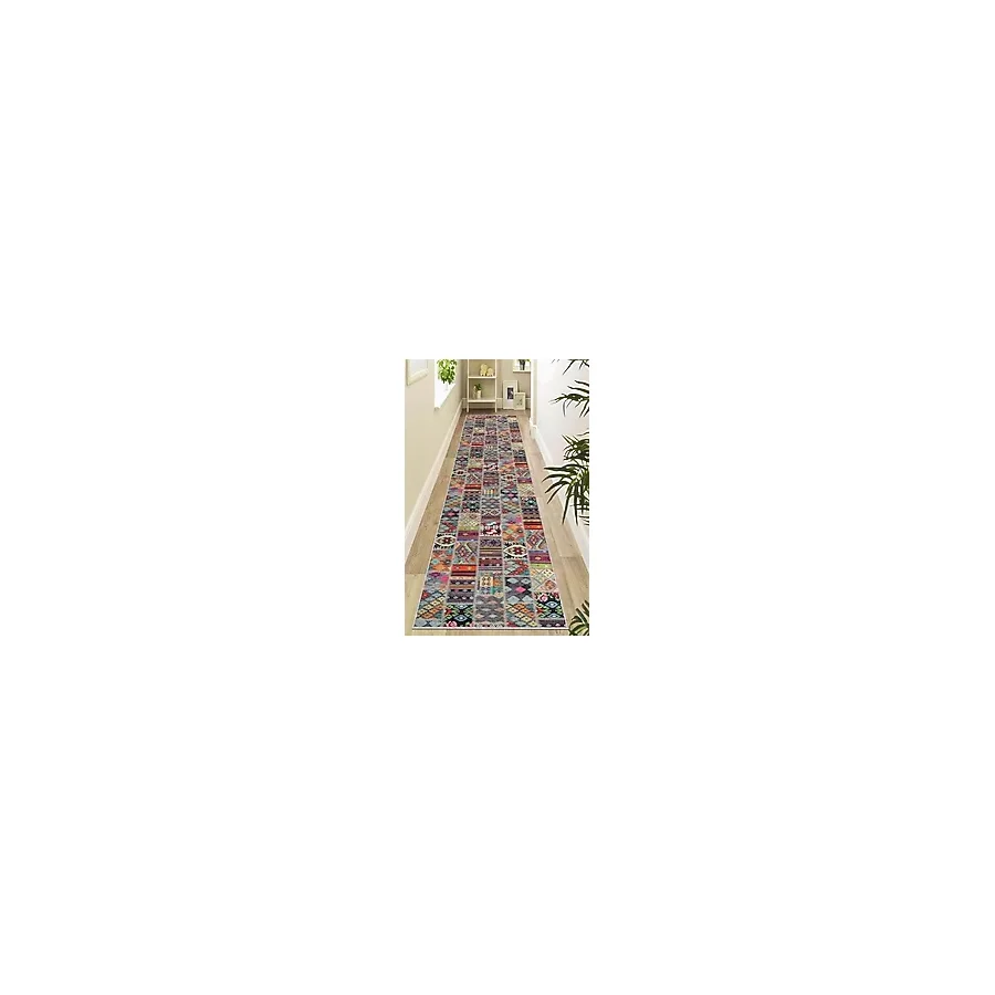 Viva Home Makinede Yıkanabilir Kaymaz Tabanlı Patchwork Rulo Yolluk Halı Ar980, Çok Renkli, 100 X 100