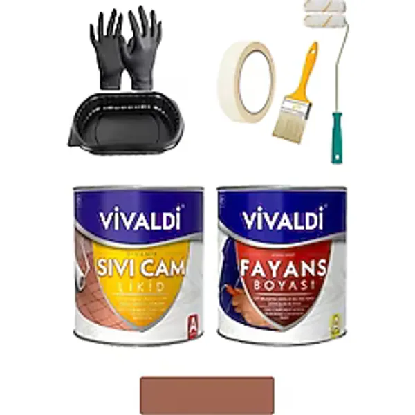 Vivaldi Fayans Boyası Seti Sıvı Cam ve Uygulama Seti Tezgah,mermer,banyo,mutfak Boyama Seti 1 Lt - KiremitTaşı