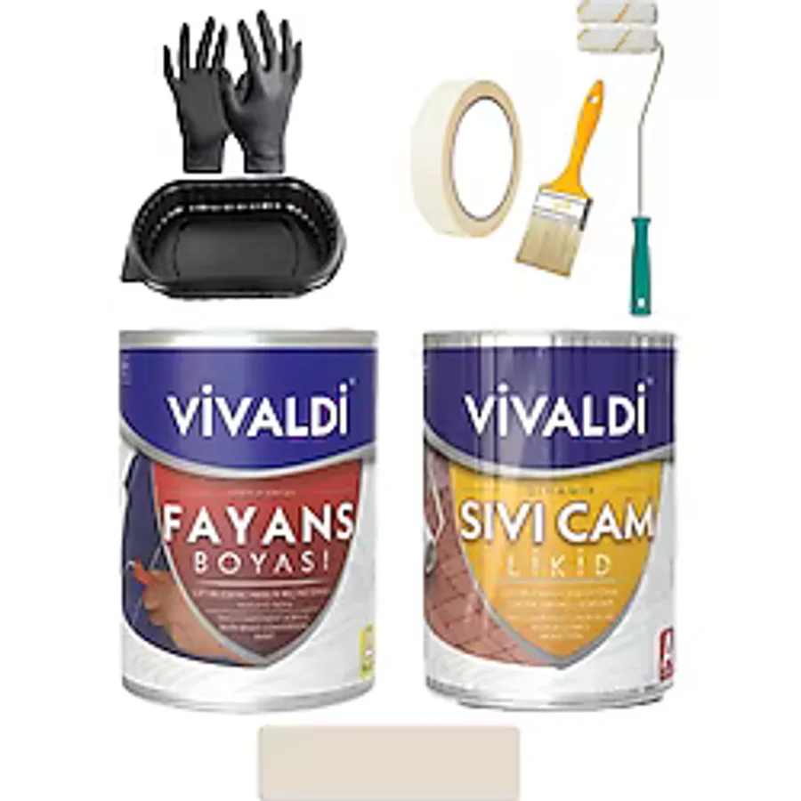 Vivaldi Fayans Boyası Seti Sıvı Cam ve Uygulama Seti Tezgah,mermer,banyo,mutfak Boyama Seti 1 Lt - PamukTarlası