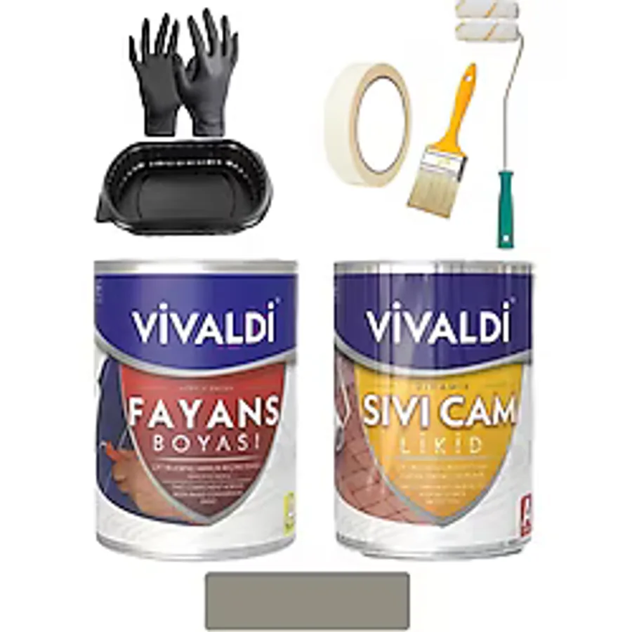Vivaldi Fayans Boyası Seti Sıvı Cam ve Uygulama Seti Tezgah,mermer,banyo,mutfak Boyama Seti 1 Lt - SofistikeGri