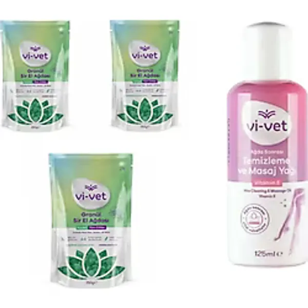 Vivet Granül Sir Ağda Azulen 250 Gr 3 Adet + Vivet Ağda Temizleme Ve Masaj Yağı Vitamine 125 Ml