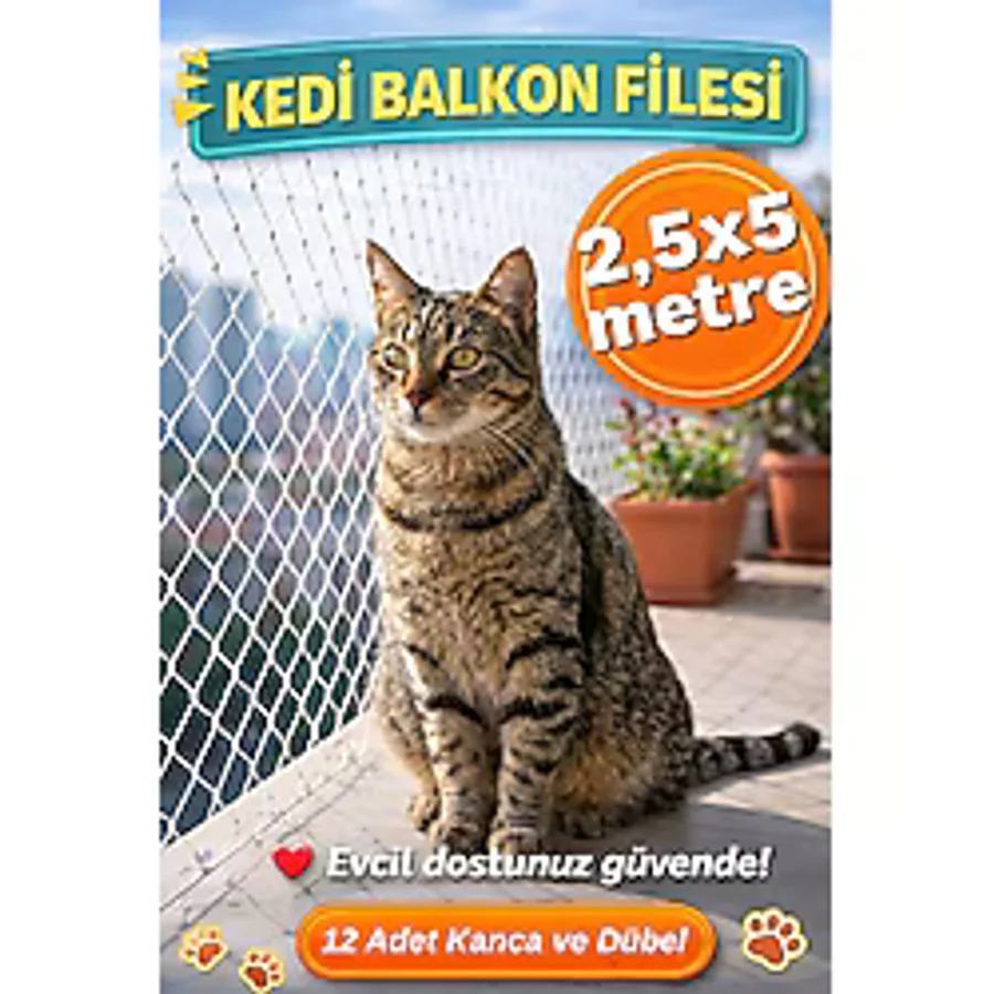 viyolmarketim Balkon Filesi 2,5x5 Metre Kuş Filesi Kedi Balkon Filesi Kuş Ağı Kuş Önleme Filesi Montaj Setli