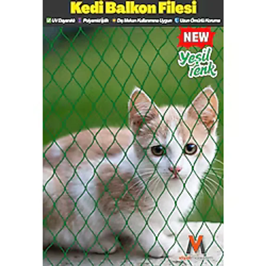 viyolmarketim Kedi Balkon Filesi 2,5x3m - UV Dayanıklı Yeşil File, Kedi ve Kuş Önleme Ağı (Montaj Seti Hariç)