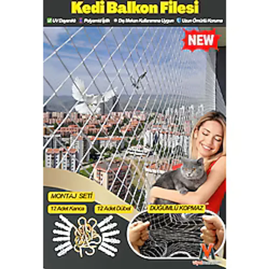 viyolmarketim Kedi Ve Kuş Balkon Filesi 2,5x4m - Uv Dayanıklı Güvenlik Filesi Kanca Ve Dübel Dahil