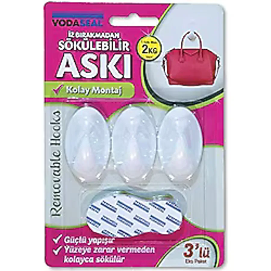 Vodaseal 53.01.054 3'Lü Beyaz Iz Bırakmayan Askı, Beyaz