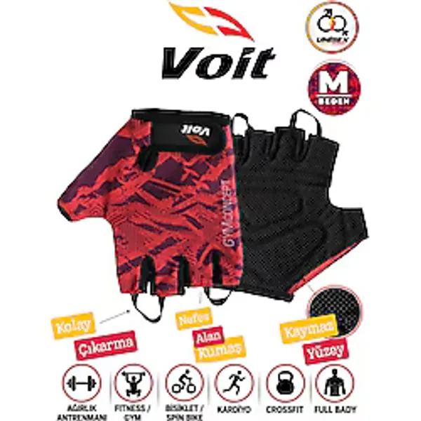 Voit Fİtness Kardiyo Ağırlık Body Dambıl Halter Bisiklet Sporcu Antrenman Eldiveni - M Beden - Unisex Yarım Parmak Terletmeyen Yoga Pilates Eldiveni