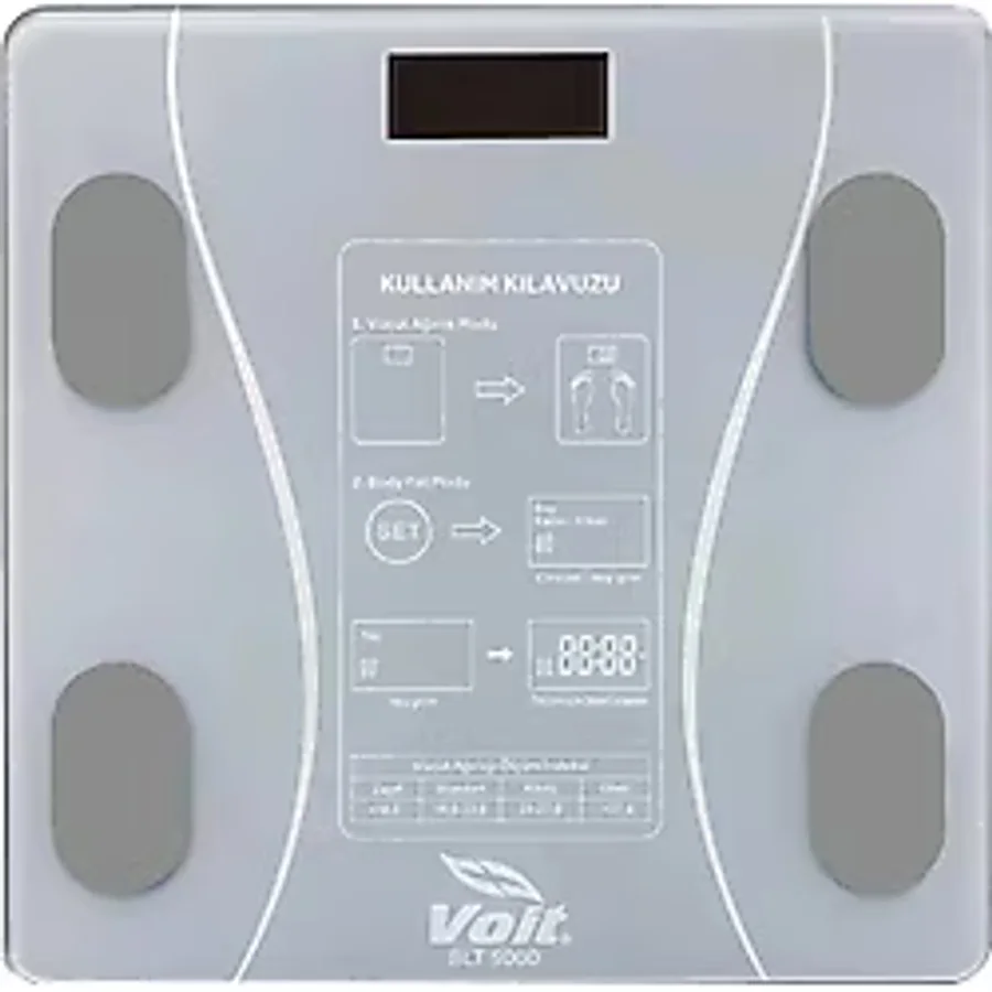 Voit Gri Bluetooth Baskül - Dijital Akıllı Tartı - Yağ Ölçer Tartı - Pil ve Mezuro Hediyeli Tartı