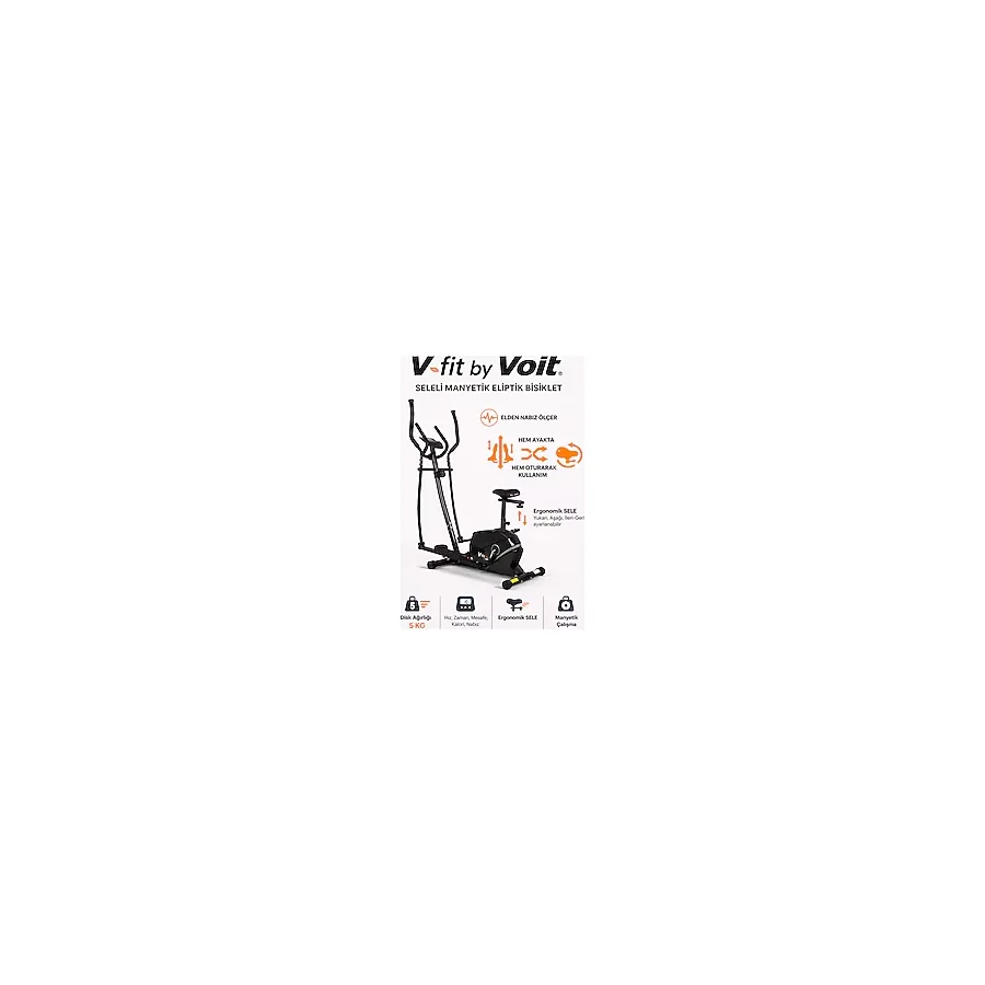 Voit V-Fit Seleli Manyetik Eliptik Bisiklet - Sessiz, Nabız Ölçerli Oturarak & Ayakta Kullanım