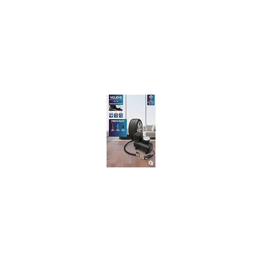 VOLEMİ VM-724 Çok Amaçlı Araç Lastik Şişirme Pompası ve Hava Kompresörü - 12V / 250 PSI