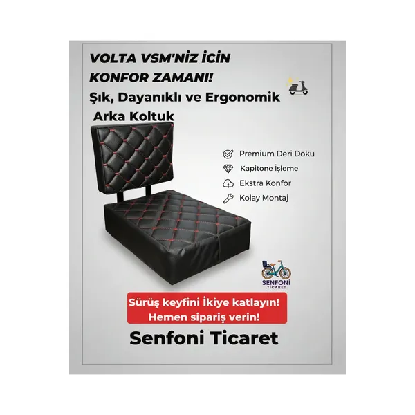 Volta Vsm Modifiye Lüks Desenli Deri Arka Koltuk, Sele, Oturak, Elektrik Bisiklet