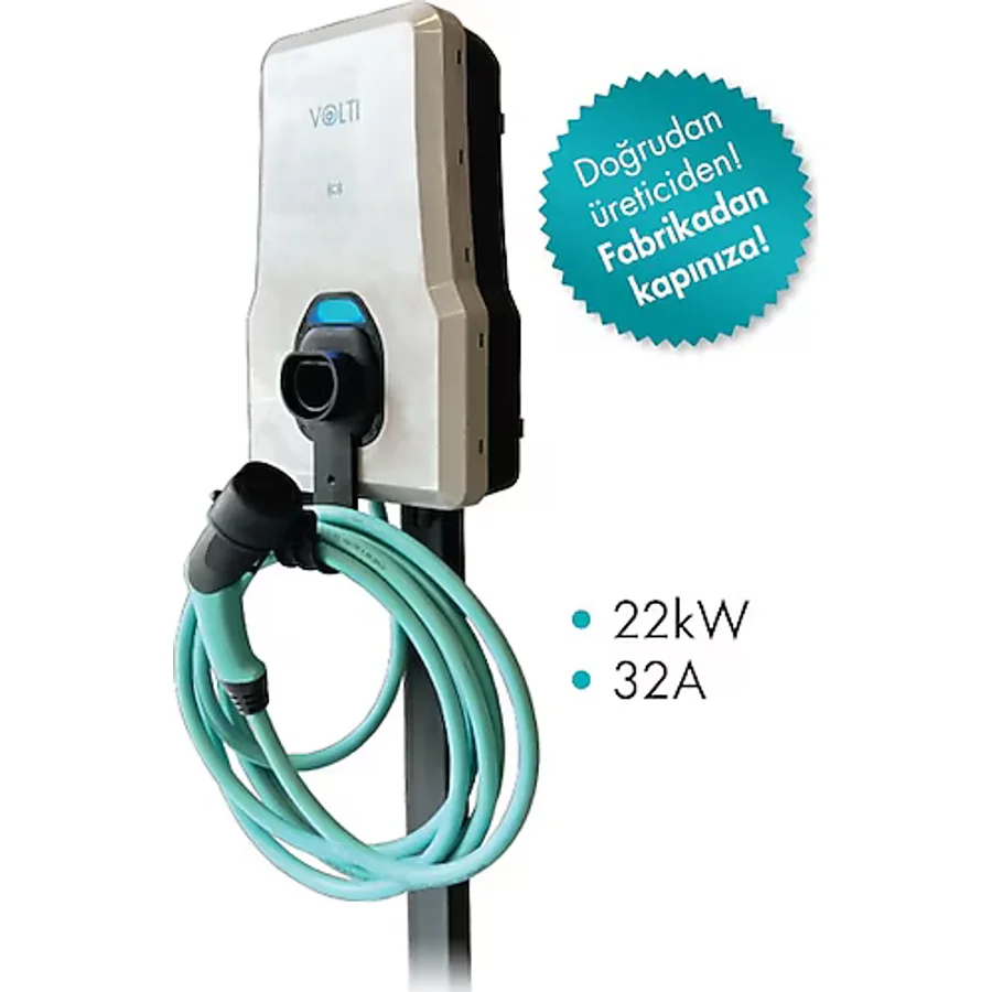 Volti 22 Kw AC T2 Düz Kablolu Elektrikli Araç Şarj İstasyonu
