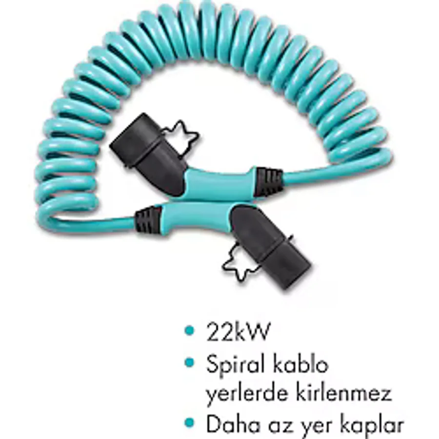 Volti Elektrikli Araç Şarj Kablosu - Spiral Tip-2, 22 Kw, 32a, 380v Ac, Togg-tesla Uyumlu