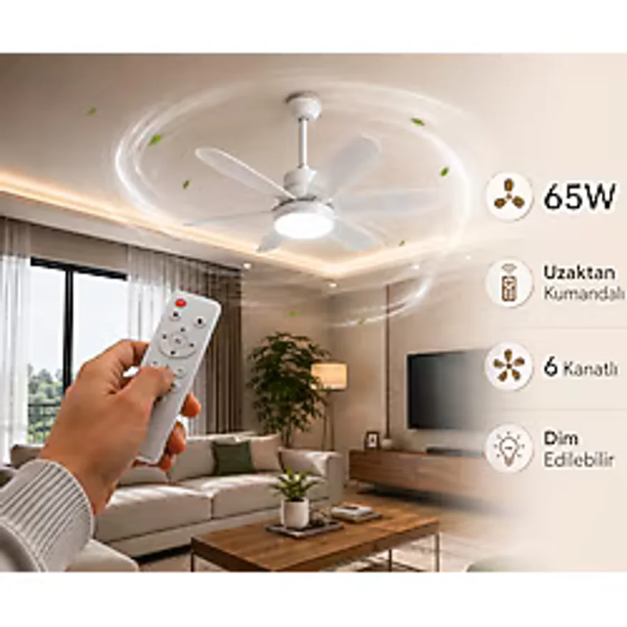 Volttrend 40w Led 6 Pervaneli Tavan Vantilatörü E27 Duylu 3 Renk Fonksiyonlu VT-1154