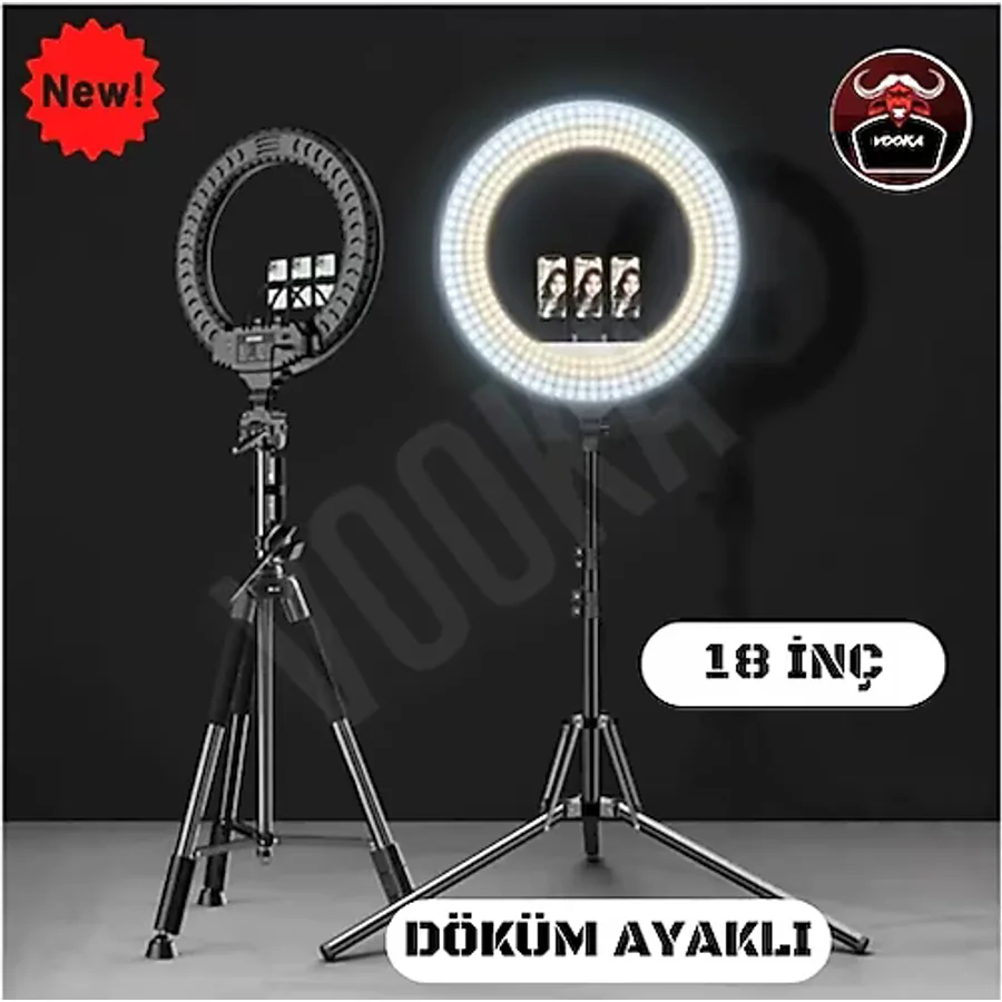 Vooka Vilya Megalüx Döküm Ayaklı Profesyonel Kuaför Makyaj Çekimleri 18Inç 460 Led Kumandalı Ring Lıght