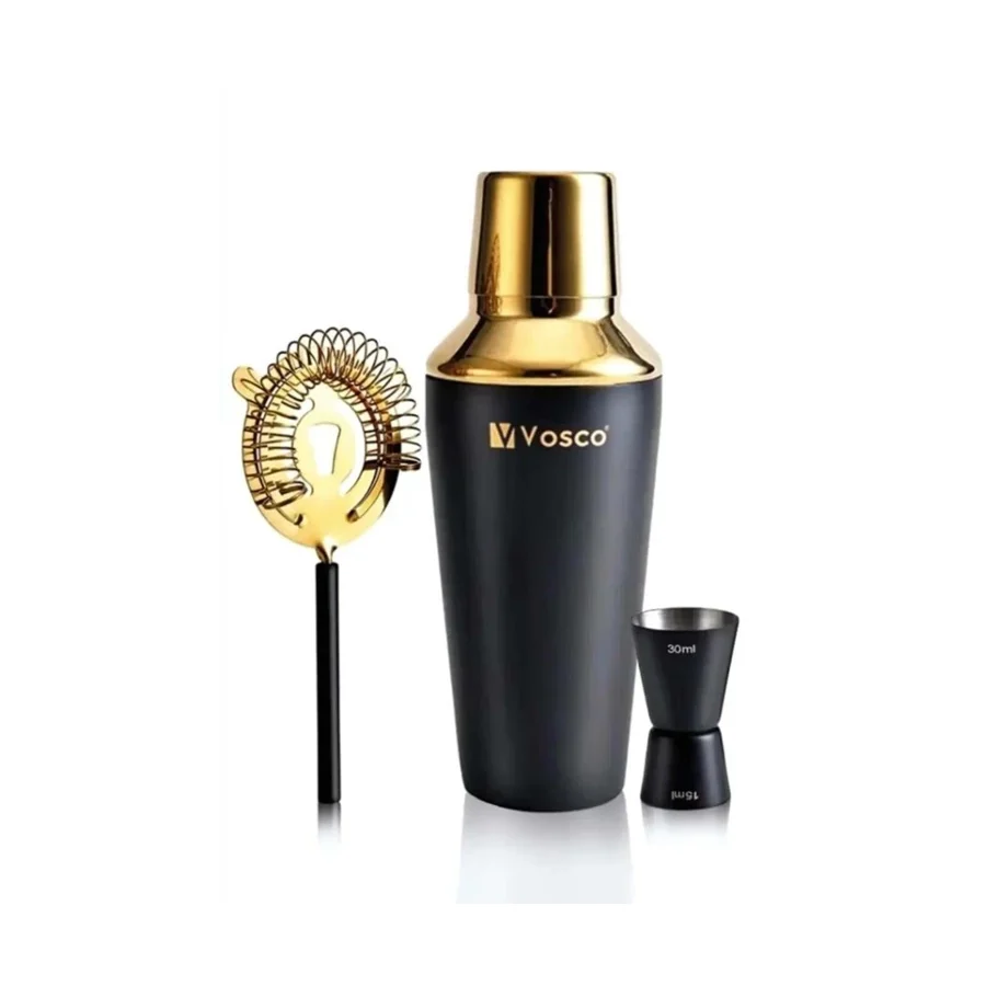 vosco 3 Parça Paslanmaz Çelik Kokteyl Shaker Seti (GOLD)