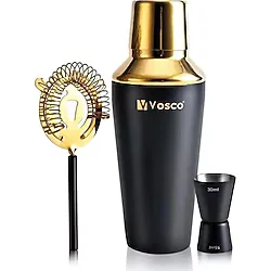 vosco 3 Parça Paslanmaz Çelik Kokteyl Shaker Seti (GOLD)