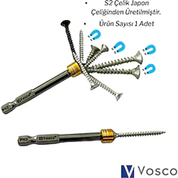 Vosco Özel Mıknatıslı Bits Uç Matkap Ucu Tornavida Ucu Vidalama Ucu Ph2-65 mm - 1 Adet