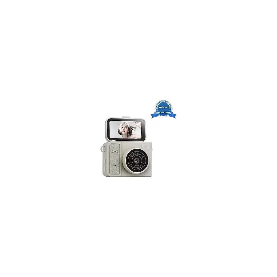 Vothoon 2k Hd Ekranlı Mini Dijital Retro Video Kamera Flaşlı Dijital Vlog Mini Fotoğraf Makinesi Türkçe Menü - Bej