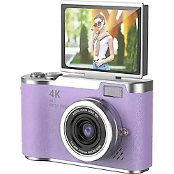 Vothoon 4K Dijital Retro Video Kamera 48MP 18X Zoom Flaşlı (32GB) Kart Dijital Vlog Fotoğraf Makinesi Türkçe - Mor