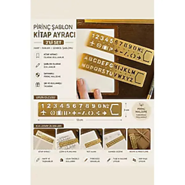 Vox Art 2'li Gold Kitap Ayracı ve Çizim Şablon Seti (Harf ve Rakam) - 13 cm - ayraç