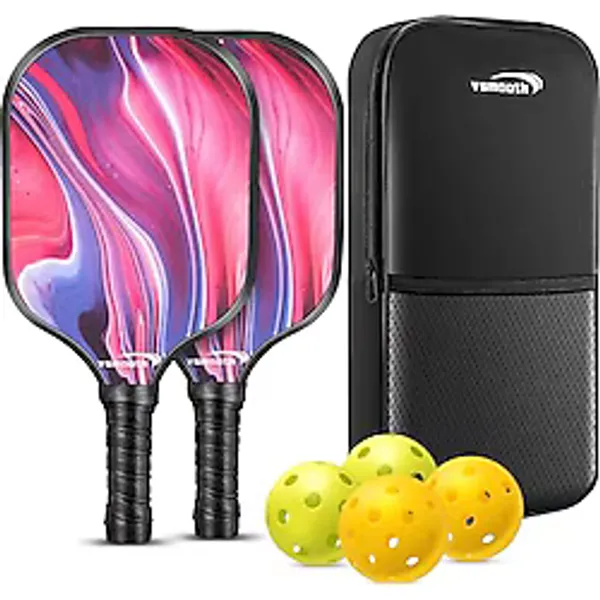 Vsmooth Pickleball Kürekler 2'li Set Fiberglas Yüzey Turşu Topu, Turşu Raketli, 4 Turşu Topu, Hediyeler için Turşu Torbası, Hafif Petek Çekirdek ve Kaymaz Ter Emici Kavrama