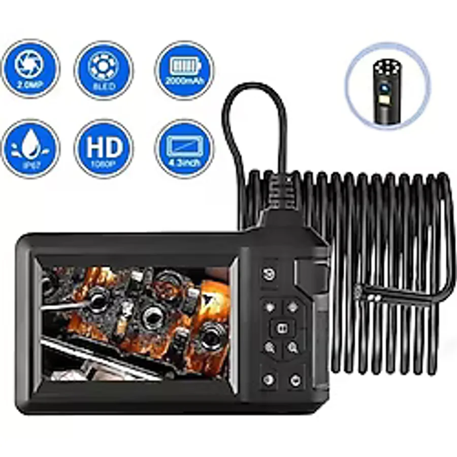 Vtn-008 Ekranlı Çift kameralı 10 Mt Sert Kablo Yılan Endoskop Kamera 8 mm 4.3 ınc