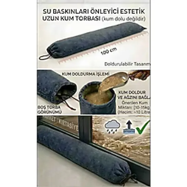 Vulli Yağmur Sel Su Baskınları İçin Önleyici Estetik Uzun Kum Torbası - 1 Adet