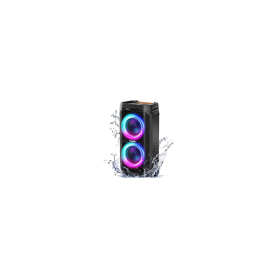 W-Kıng 100W Bluetooth Hoparlörler V5.3, Taşınabilir Ipx6 Suya Dayanıklı Parti HOPARLÖRÜ/110DB Büyük Ses/dsp, Işıklı Karaoke Boombox/mikrofon ve Gitar Bağlantı Noktası//usb/adaptör - 01-Siyah