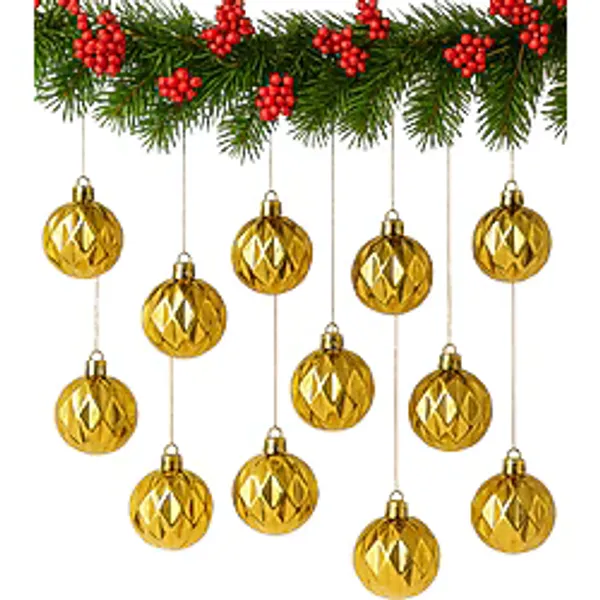 Waldern 5 cm 12li Cici Top Gold Baklava Desenli Parlak Yılbaşı Süsü