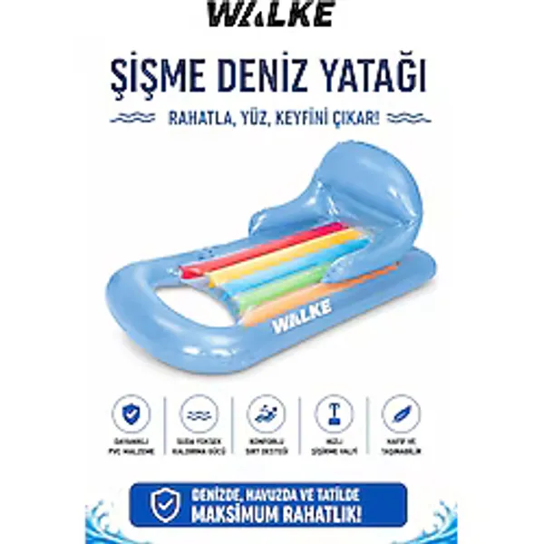 Walke Aqua Lounge Mavi Şişme Deniz Yatağı Sırt Destekli Havuz ve Deniz Şezlongu 13102