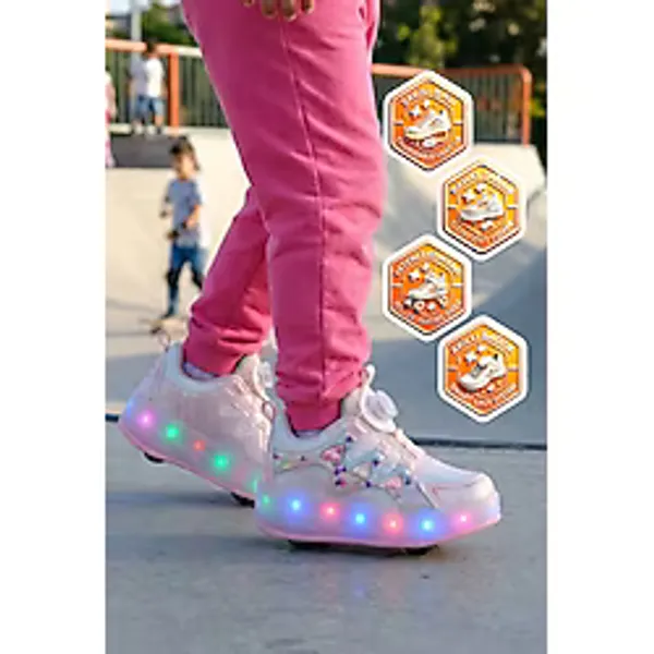 Walkway Kız Çocuk Beyaz Pudra Şarjlı Işıklı Akıllı Bağcıklı Tekerlekli Paten Ayakkabı Yung