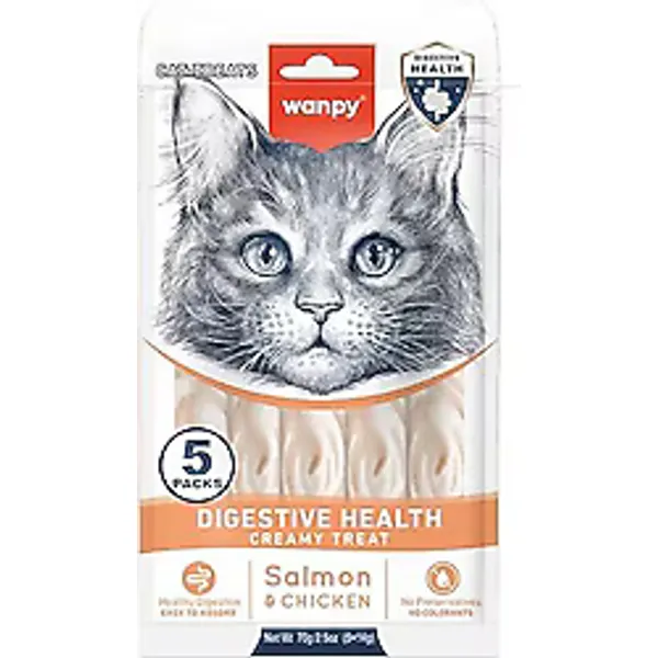 Wanpy Digestive Health Somonlu ve Tavuklu 5x14 gr Krema Kedi Ödül Maması
