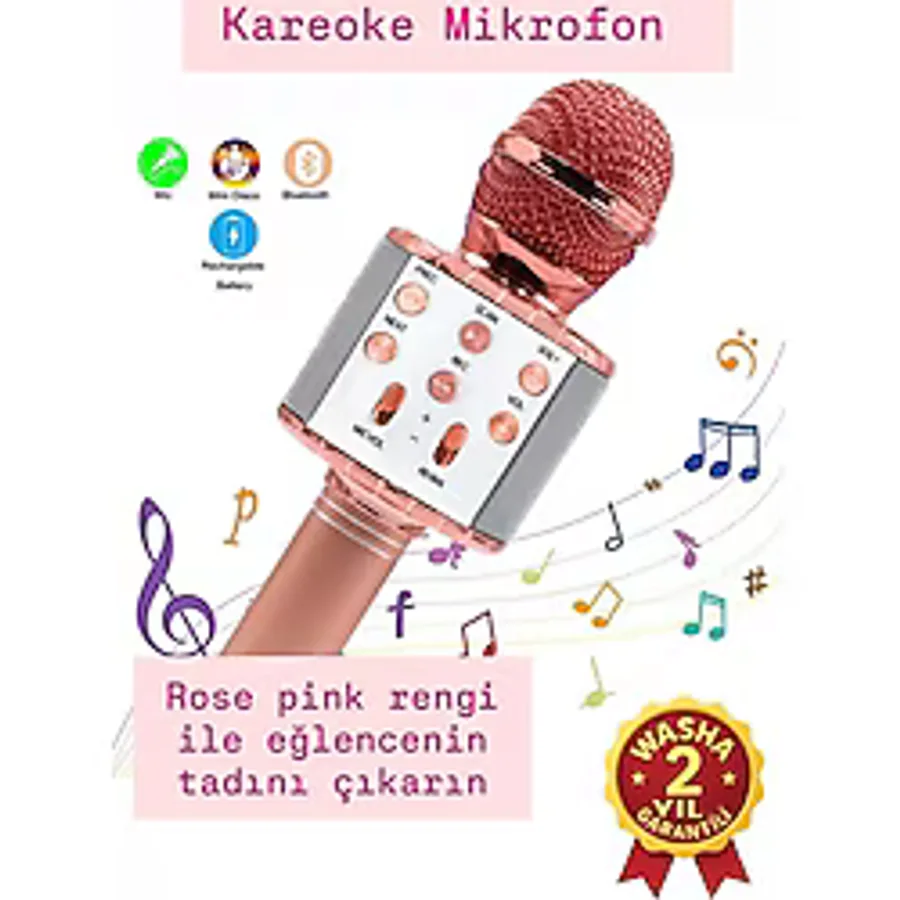 WASHA Türkçe Seslendirme Karaoke Mikrofonu Bluetooth Mikrofon Bluetooth Speaker Hoparlör Aux-Tf-Usb Giriş