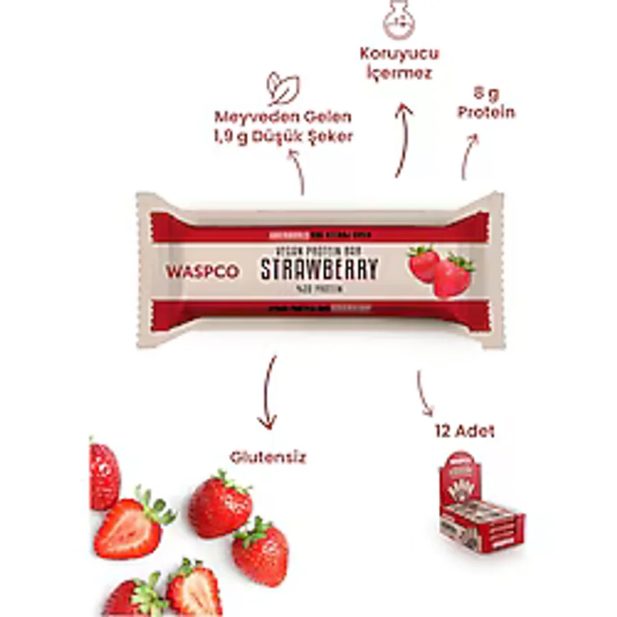 WaspCo Vegan Çilekli 40 gr 12'li Protein Bar