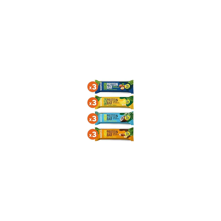 Waspco Yüksek Protein Bar 50g Karma Kutu 12 Adet 4 Çeşit 15 Gram Protein İçeren Sağlıklı Atıştırmalık