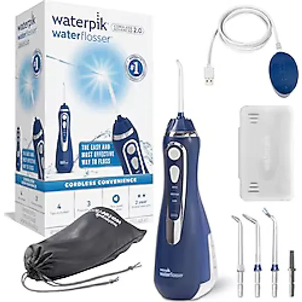 Waterpik Kablosuz Ağız Duşu, Kablosuz Kablosuz, 4 x Başlık, Basınç Aralığı Ayarlanabilir (3,1 ila 5,2 bar) 3 Basınç Ayarı, İndüksiyon Şarj Sistemi, Mavi