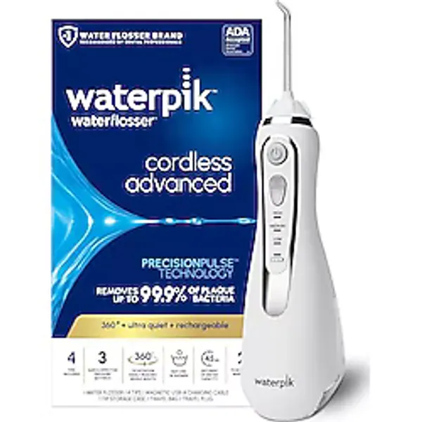 Waterpik Kablosuz Ağız Duşu, Kablosuz Kablosuz, 4 x Başlık, Basınç Aralığı Ayarlanabilir (3,1 ila 5,2 bar) 3 Basınç Ayarı, İndüksiyon Şarj Sistemi, Beyaz