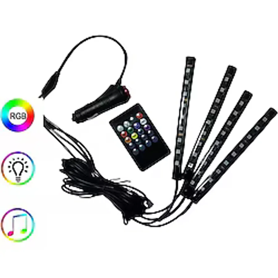 Waxen 12 Led Ayak Altı Led Lamba Kumandalı Sese Duyarlı Çakmaklık Girişli Rgb Araç Içi Aydınlatma