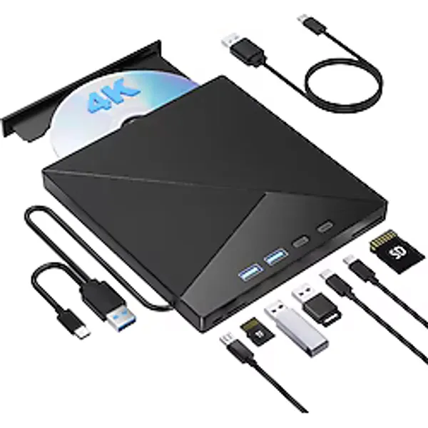Wbacon 7'si 1 Arada Harici Blu-Ray Sürücü, 4K Blu-Ray Yazıcı, USB 3.0 Type-C Taşınabilir Blu-Ray Sürücü, Cd-Dvd Yazıcı, Sd/tf Portlu 3D Bd Oynatıcı, Optik Sürücü, Windows, Macos ve Laptop Uyumlu