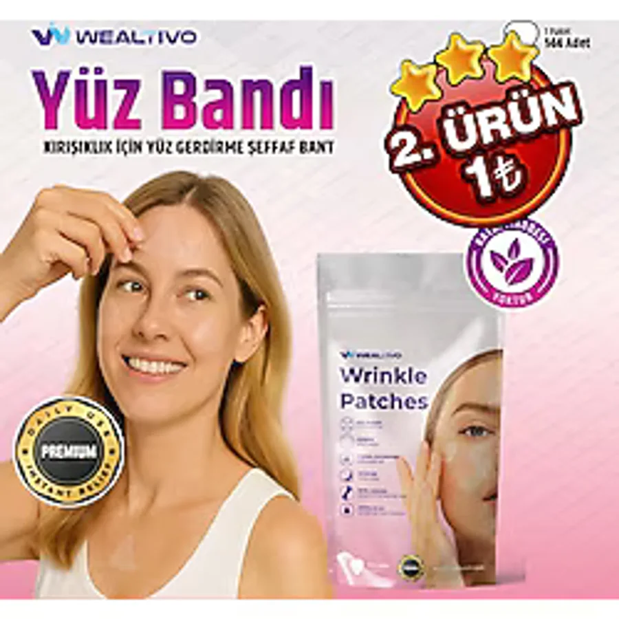 Wealtivo Yüz Bandı (144 Adet) Şeffaf Kırışıklık Karşıtı Yüz Germe ve Anında Kaldırma Bantları - Premium Wrinkle Patch Seti