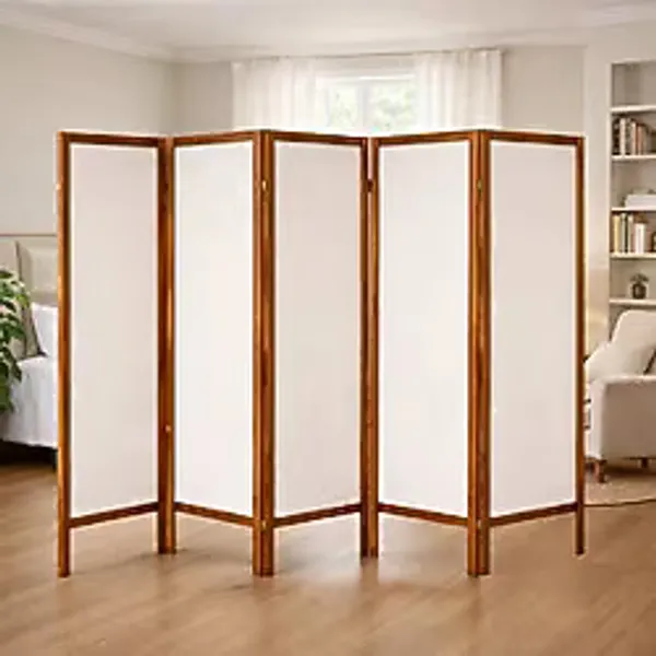 Weblonya Ahşap Paravan Seperatör 5 Kanatlı Ara Bölme Dekoratif 5395 Beyaz