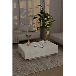 webotto 8 Nisay Dikdörtgen Orta Sehpa Yeni Nesil Modern Uçan Orta Sehpa Ahşap Traverten Mermer Desen 60x90