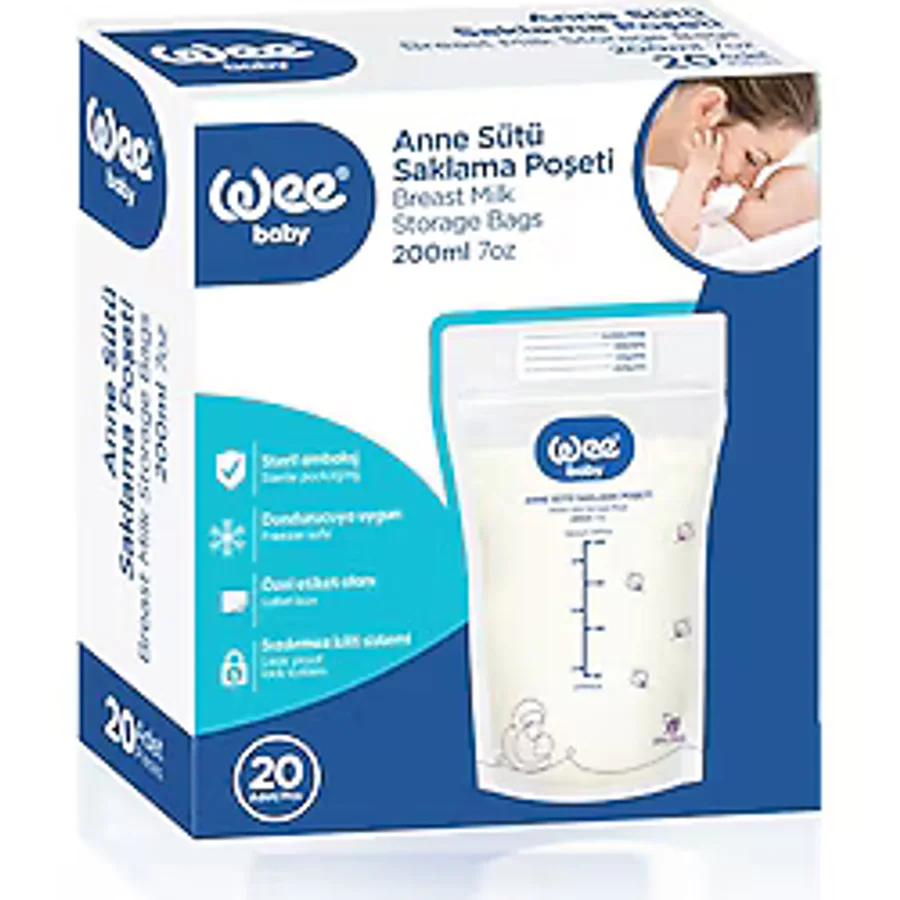 Wee Baby Anne Sütü Saklama Poşeti 20 Adet BPA İçermeyen Dondurucuya Uygun 200 ml