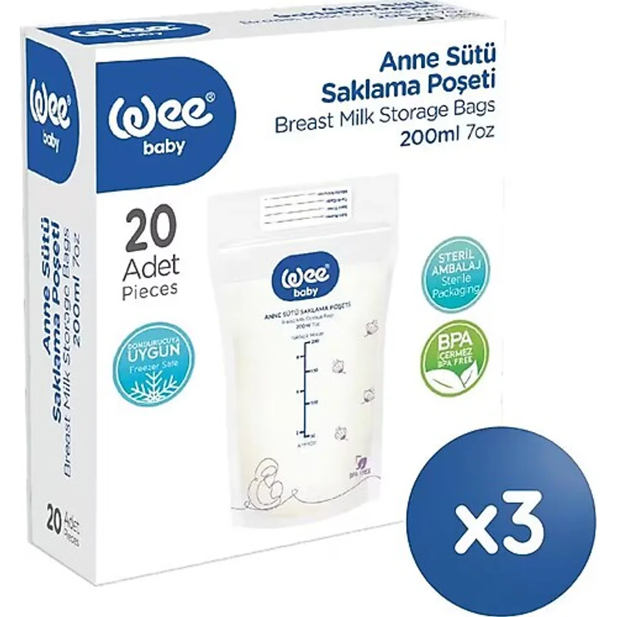 Wee Baby Anne Sütü Saklama Poşeti 200 Ml 20'li X 3 Adet